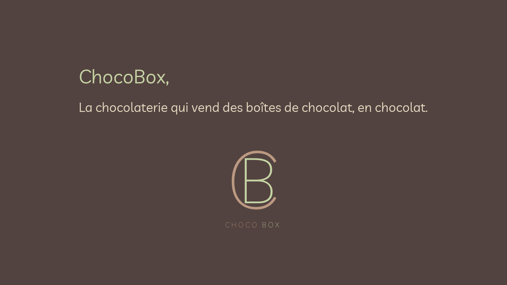 Diaporama de présentation de ChocoBox : nom, slogan, logo