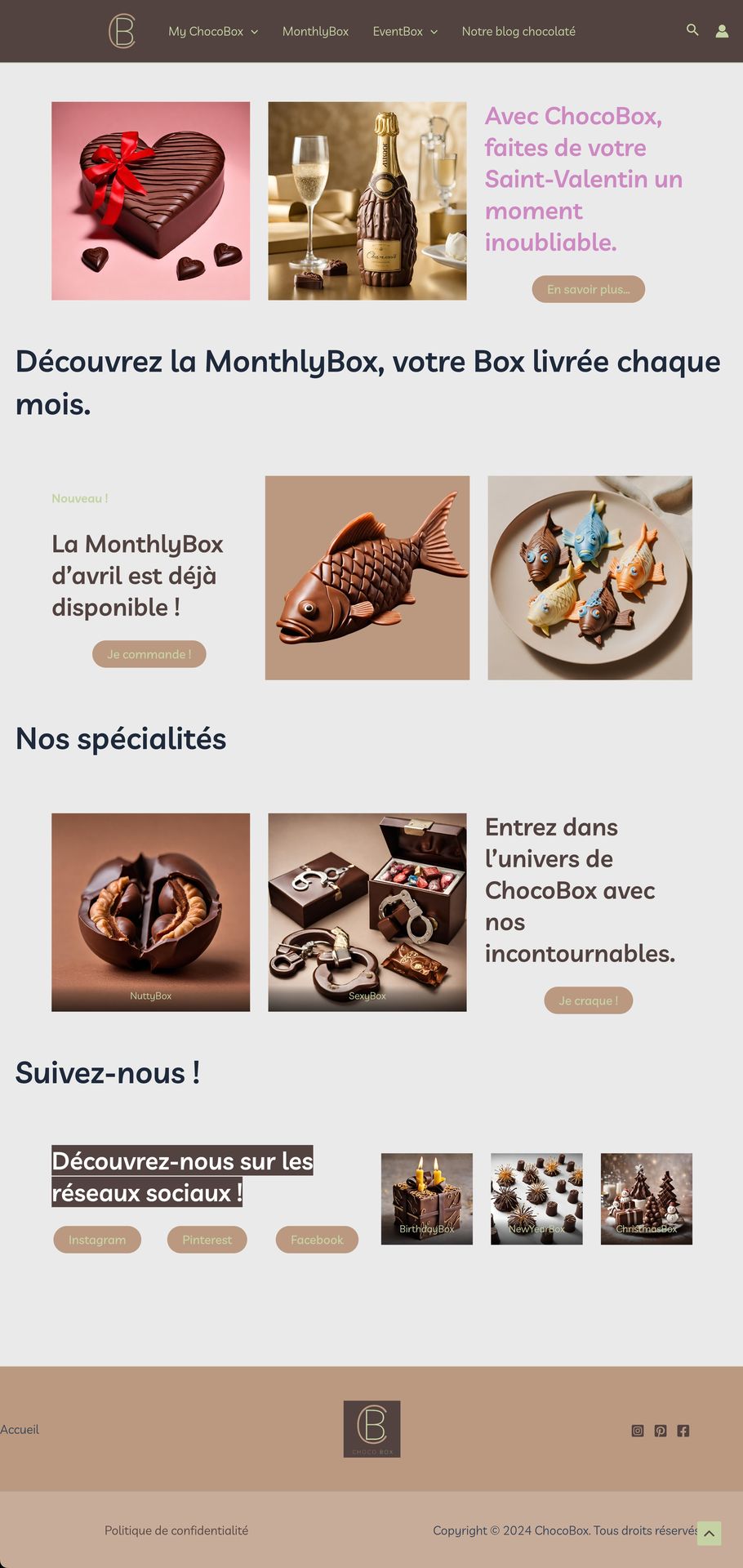 Page d'accueil du site "ChocoBox"