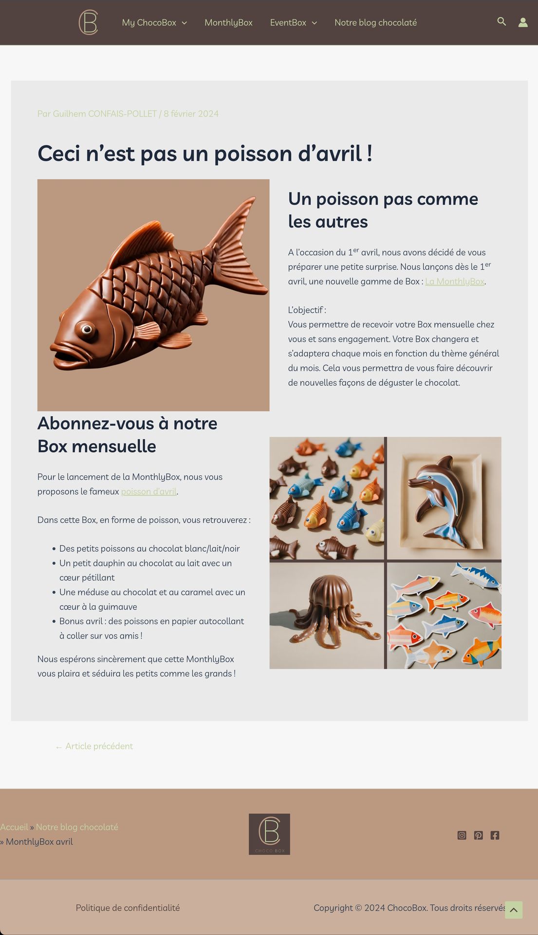 2ème article de blog du site "ChocoBox"