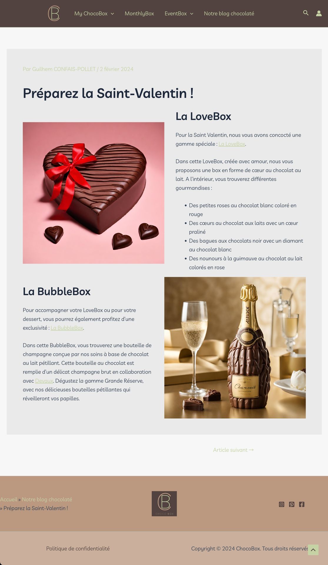 1er article de blog du site "ChocoBox"